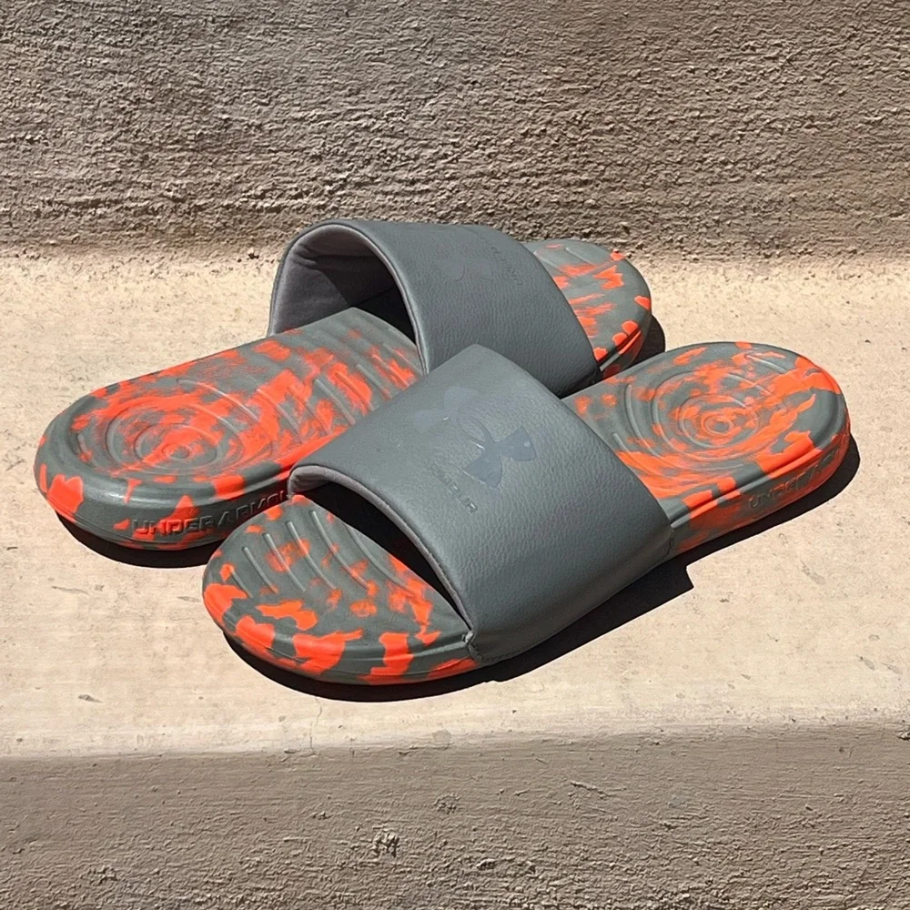 Under Armour Slides in Orange and Gray